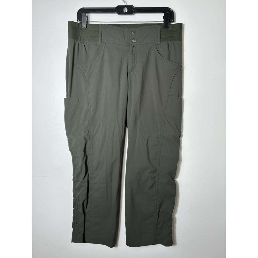 Title Nine Pull On Hiking Cargo Cropped Pants Sz 10 Olive Green Outdoors Gorp